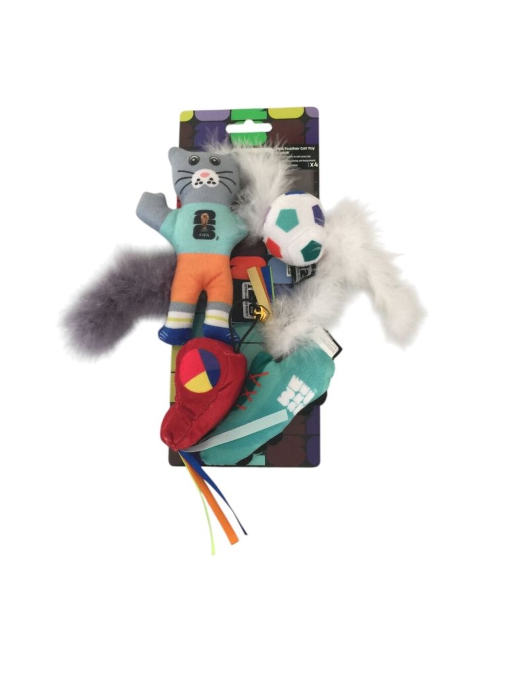 FIFA Feather Set of 4 Cat Toys Feathers Ribbons Ball Whistle Cleat Referee